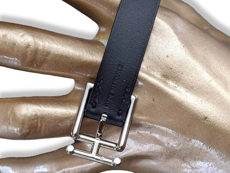 Hermes Men's Black/Gold Veau NATHAN Reversible Bracelet T5, New in Pochette! - poupishop