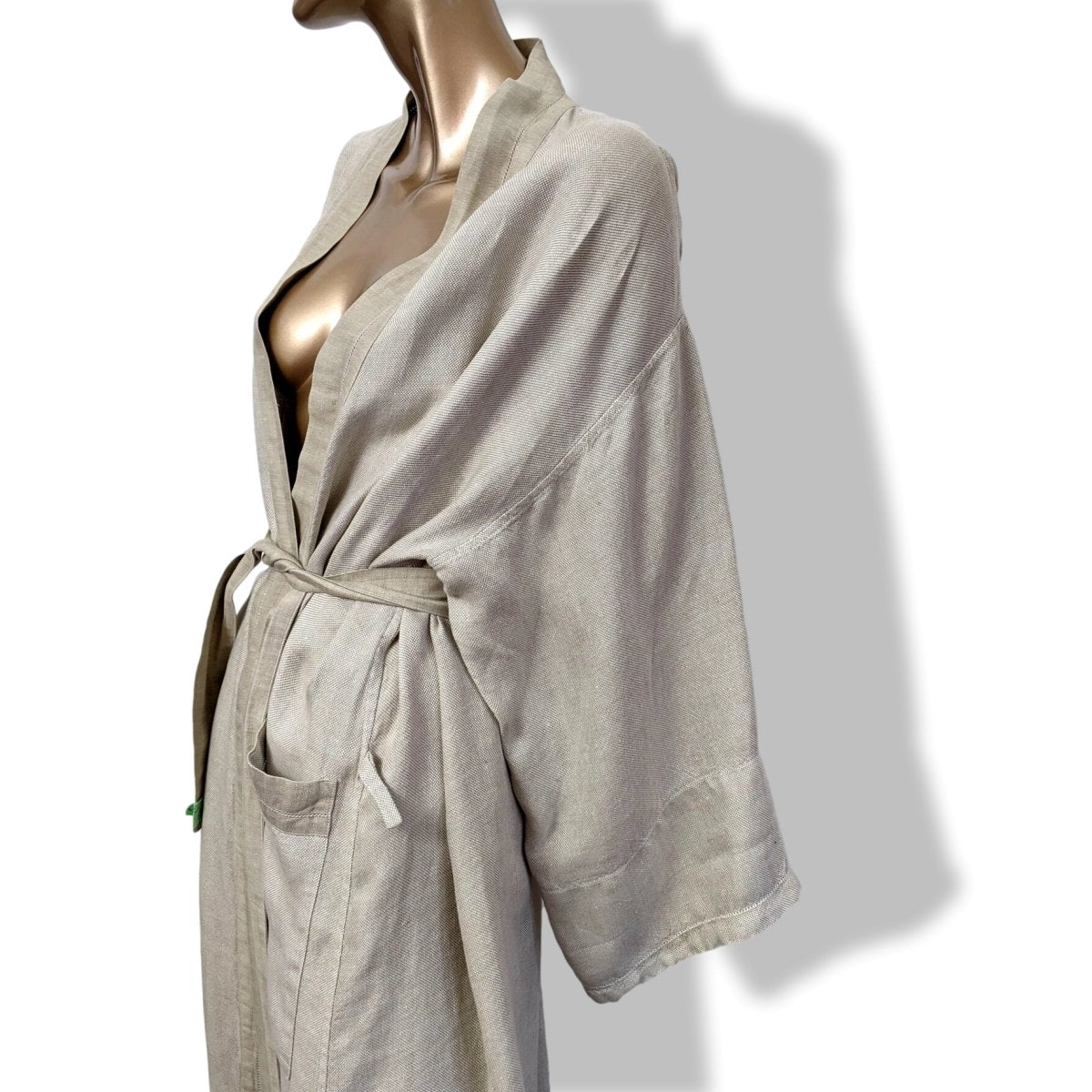 Hermes Men's Natural Linen Kimono Bath Robe, L - poupishop