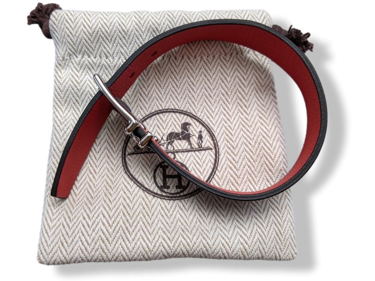 Hermes Men's Navy/Red Veau NATHAN Reversible Bracelet T4, New in Pochette! - poupishop