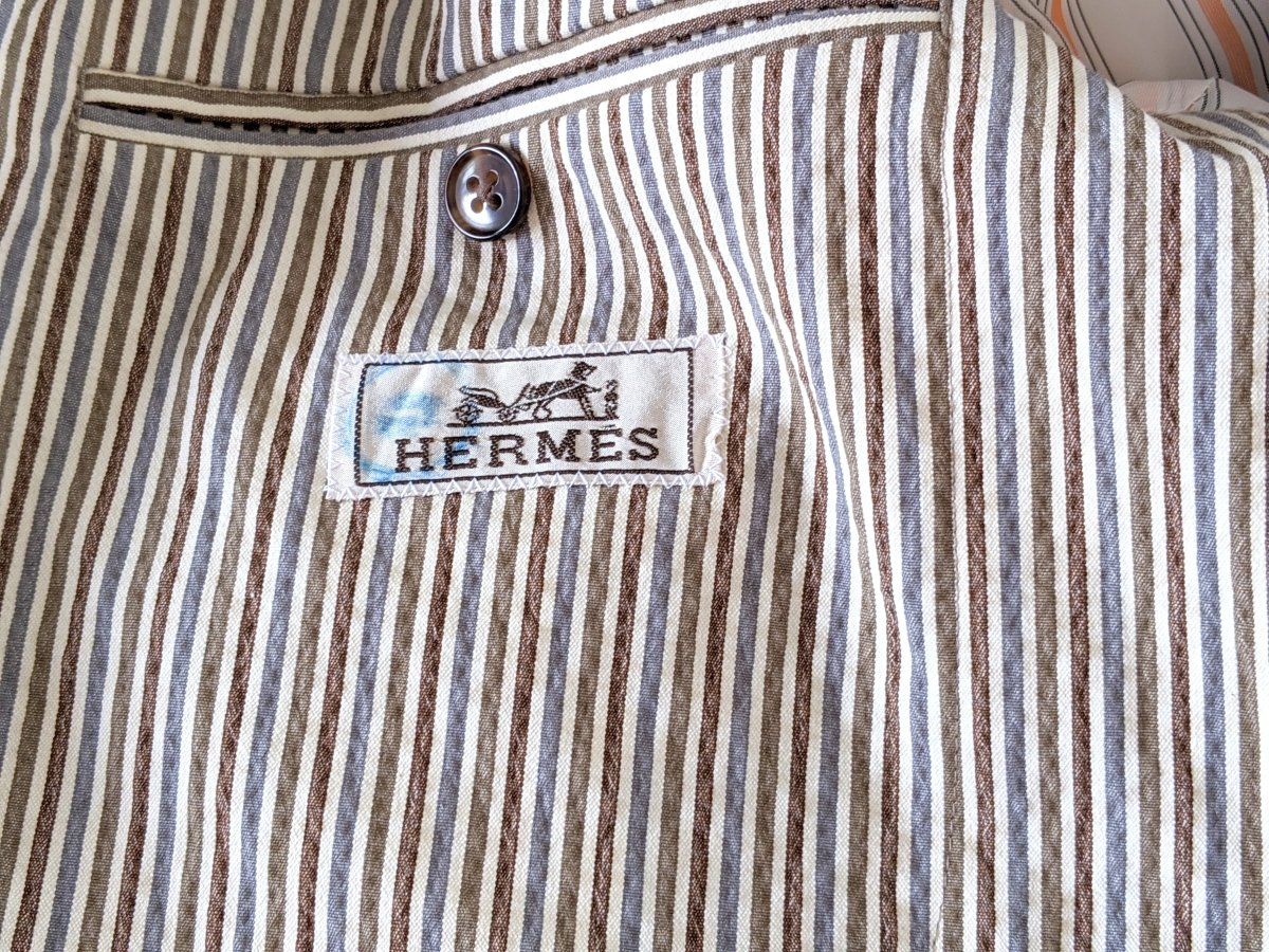 Hermes Men's Off-white/Etoupe/Blue Cotton Line Jacket Sz52, Mint! - poupishop