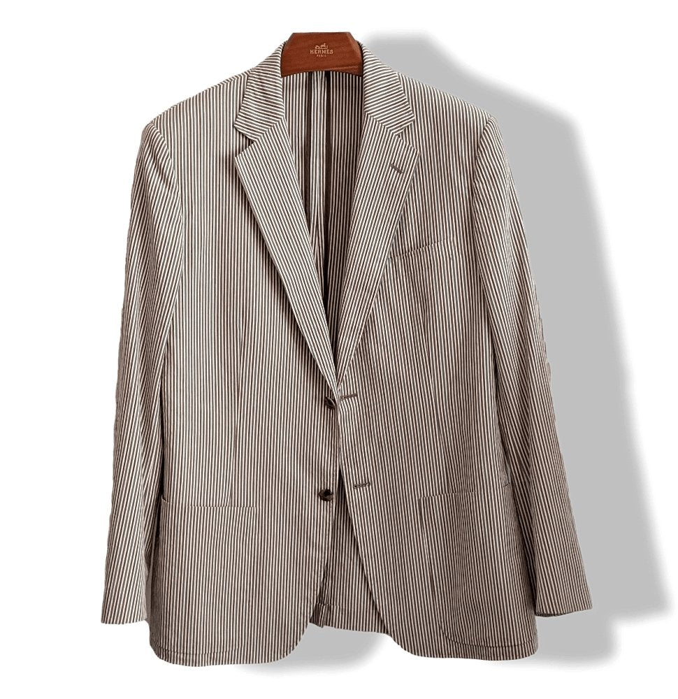 Hermes Men's Off-white/Etoupe/Blue Cotton Line Jacket Sz52, Mint! - poupishop