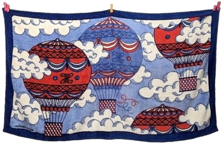 Hermes "Montgolfiere" Hot Air Balloon Tapis de Plage Terry Beach Towel 90 x 150 cm