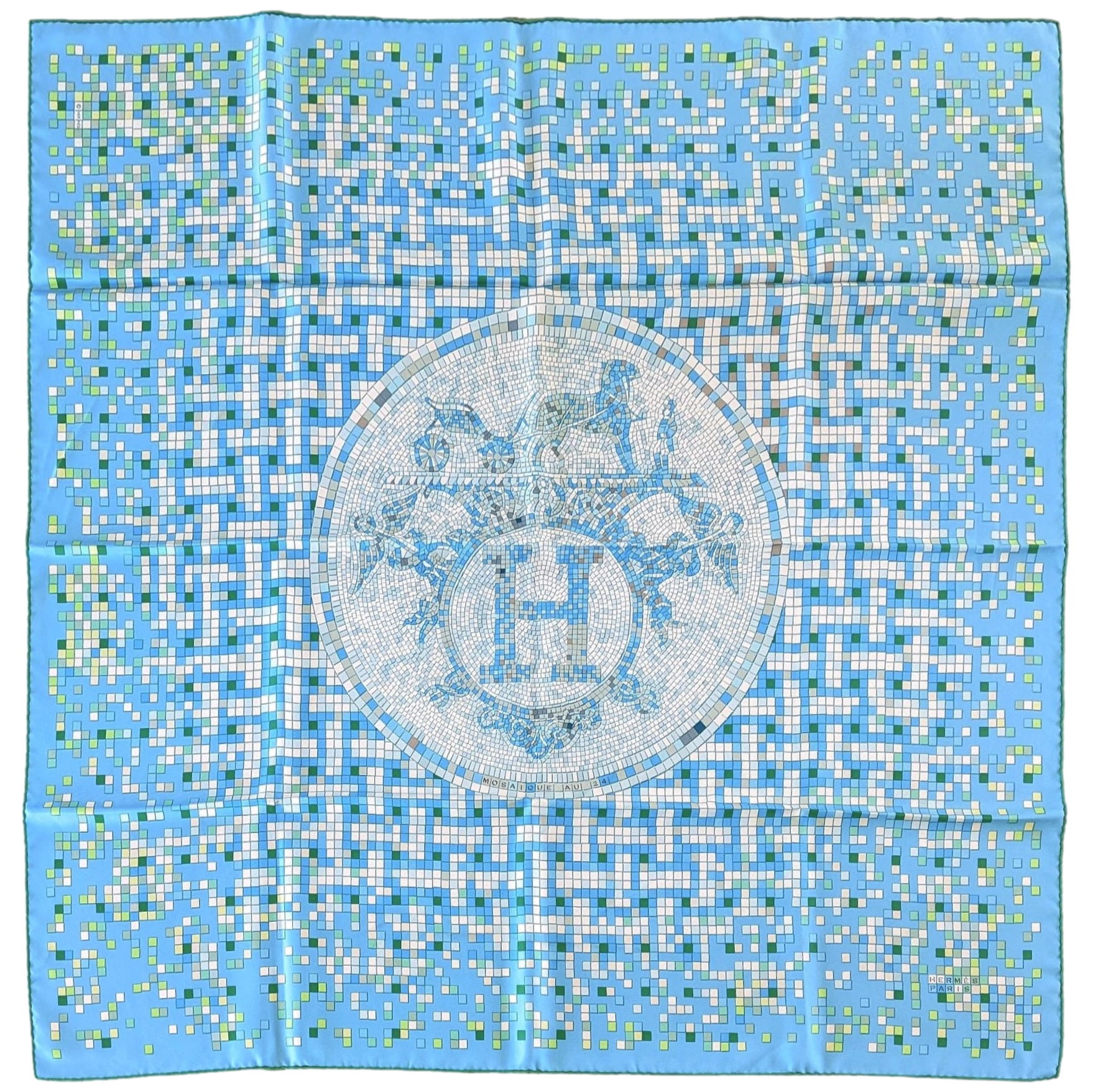 Hermes 2008 Turquoise "Mosaique au 24 Faubourg" by Benoit Pierre Emery Twill 90cm
