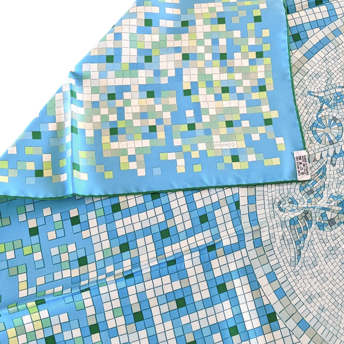 Hermes 2008 Turquoise "Mosaique au 24 Faubourg" by Benoit Pierre Emery Twill 90cm