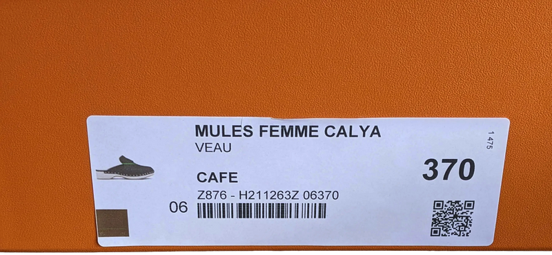 Produits Hermes [SH13] Cafe "Mules Femme Calya" Women Calfskin Mules Sz 37