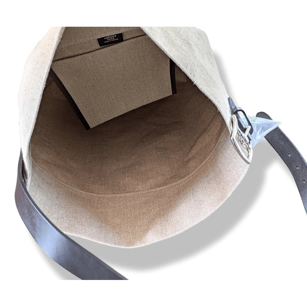 Hermes Natural Canvas/Black Barenia BIG SHOPPING TRAVEL Shoulder Army Bag 12 numbered Reguation Holes, BNIB! - poupishop