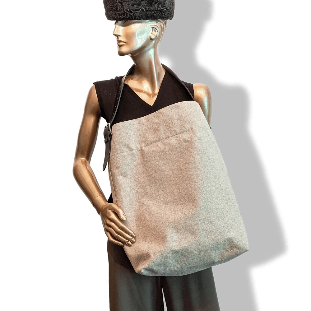 Hermes Natural Canvas/Black Barenia BIG SHOPPING TRAVEL Shoulder Army Bag 12 numbered Reguation Holes, BNIB! - poupishop