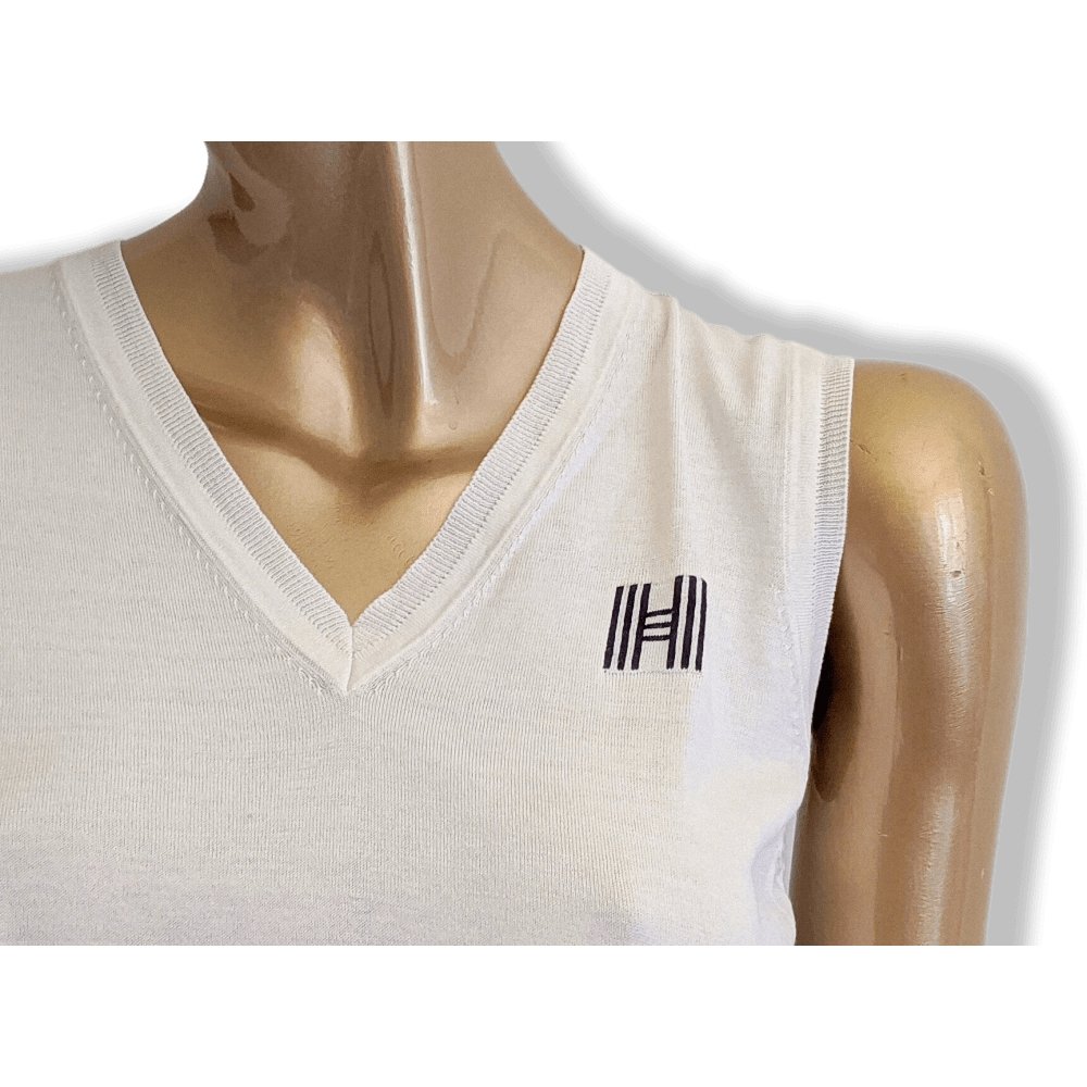 Hermes Natural Fine Knite of Silk/Cotton UNIFORME H Sleeveless Sweater V, BNEW! - poupishop