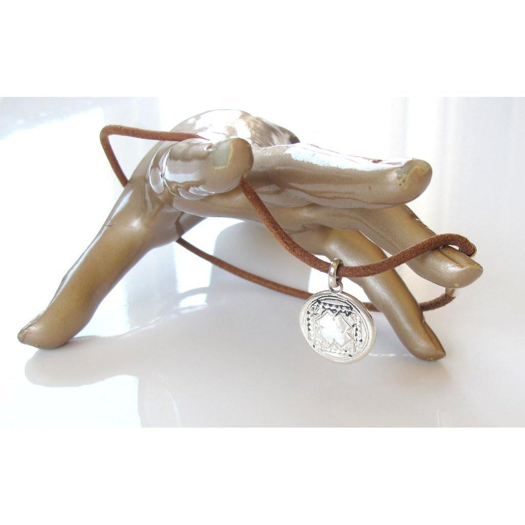 Hermes Natural Leather and Touareg Sterking Silver Medallion choker - poupishop