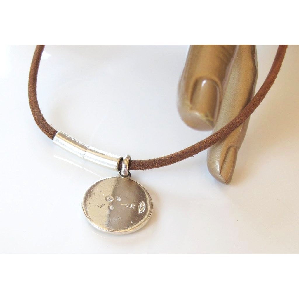 Hermes Natural Leather and Touareg Sterking Silver Medallion choker - poupishop