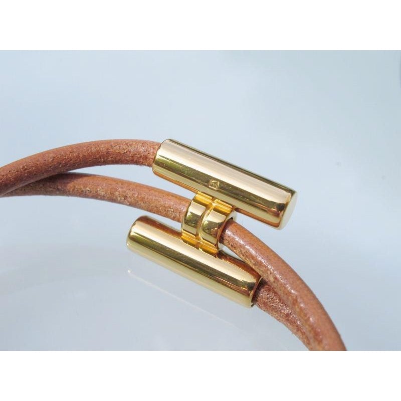 Hermes Natural Leather & Plated Gold Unisex Bracelet Tournis, New! - poupishop