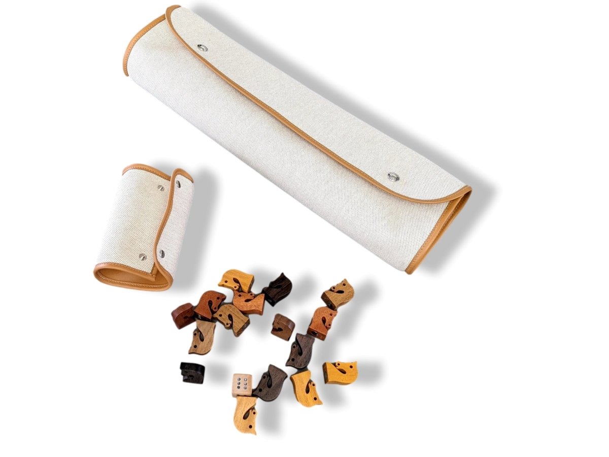 Hermes Natural Veau Chamonix/Exotic Woods Jeu LES PETITS CHEVAUX - LUDO Game, RARE, New! - poupishop