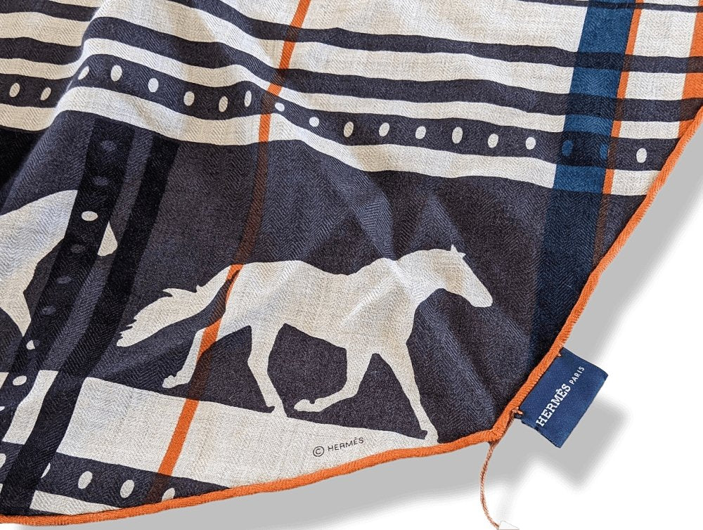 Hermes Natural/Black/Blue/Orange Cashmere SEQUENCES IMPRIMEUR FOU LOSANGE GM, Men Collection, BNIB! - poupishop