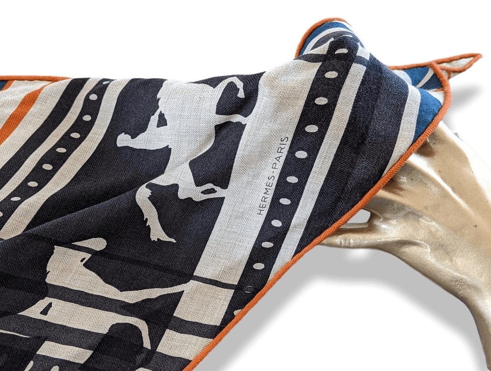 Hermes Natural/Black/Blue/Orange Cashmere SEQUENCES IMPRIMEUR FOU LOSANGE GM, Men Collection, BNIB! - poupishop