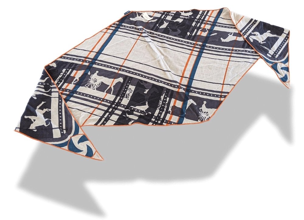 Hermes Natural/Black/Blue/Orange Cashmere SEQUENCES IMPRIMEUR FOU LOSANGE GM, Men Collection, BNIB! - poupishop