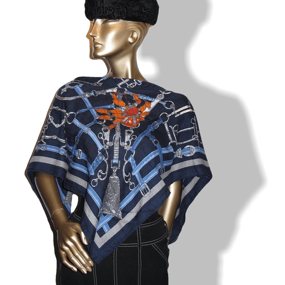Hermes Navy Blue Anthracite Flamboyant Web by Daiske Nomura Unisex Cashmere 100 cm, Mint! - poupishop