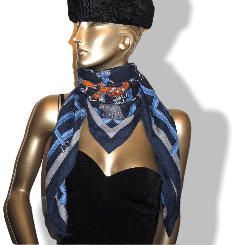 Hermes Navy Blue Anthracite Flamboyant Web by Daiske Nomura Unisex Cashmere 100 cm, Mint! - poupishop