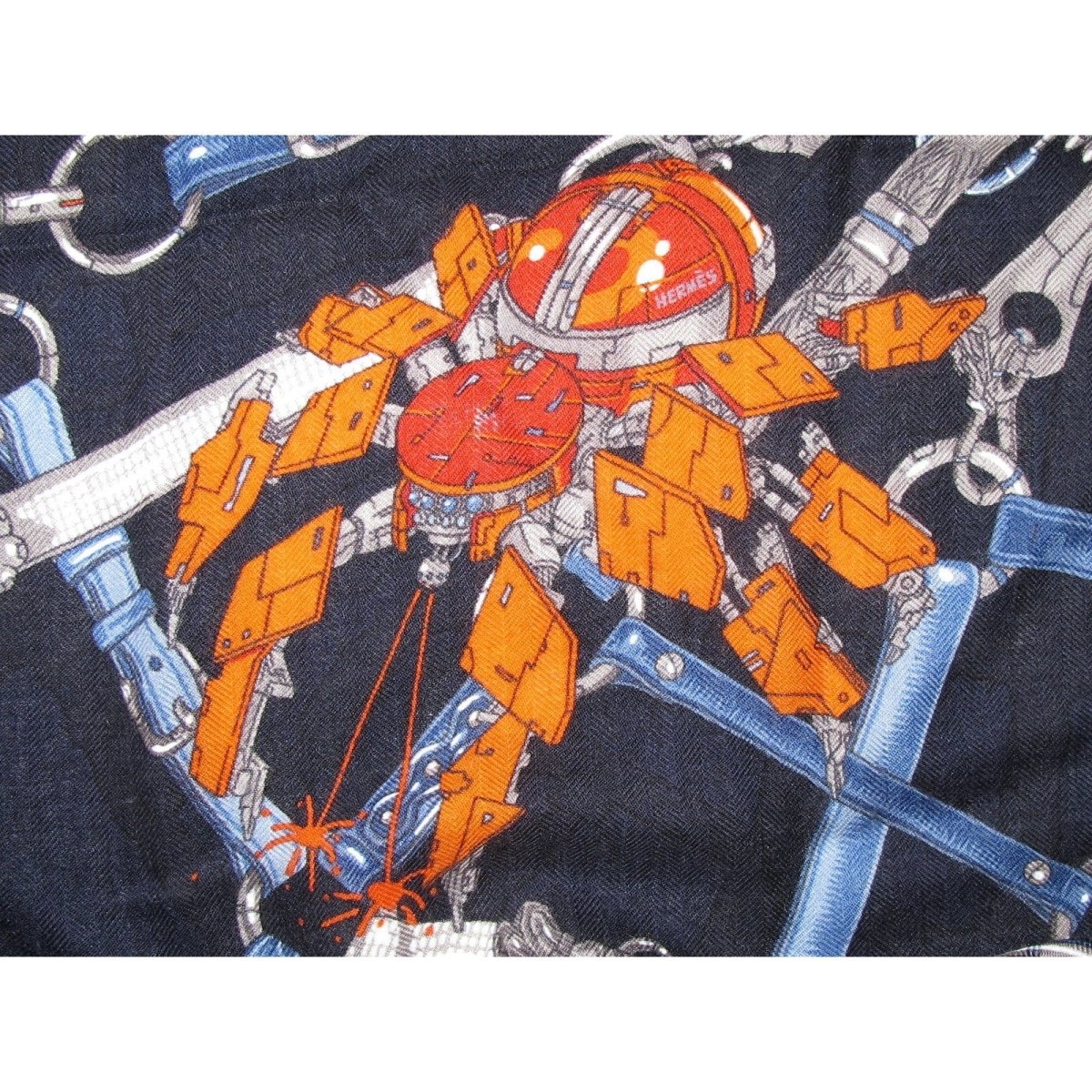 Hermes Navy Blue Anthracite Flamboyant Web by Daiske Nomura Unisex Cashmere 100 cm, Mint! - poupishop
