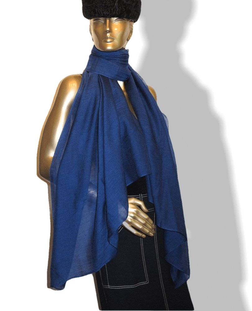 Hermes Navy Blue Plume Allumette Handwoven in Nepal 75% Cashmere Stole GM, Mint in Box! - poupishop