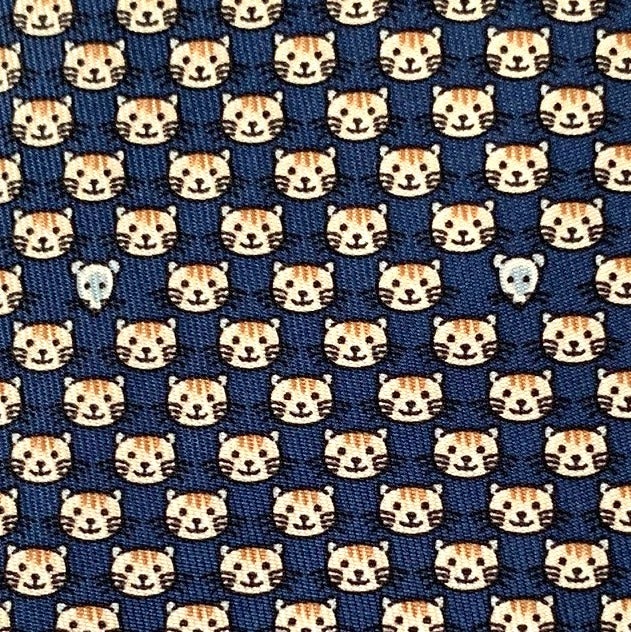 Hermes Navy Fauve Sky Chats CAT DATE Twill Silk Tie 9cm, NWT in Pochette! - poupishop