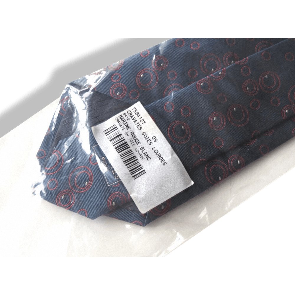 Hermes Navy Red White Circles Heavy Silk Tie, New! - poupishop