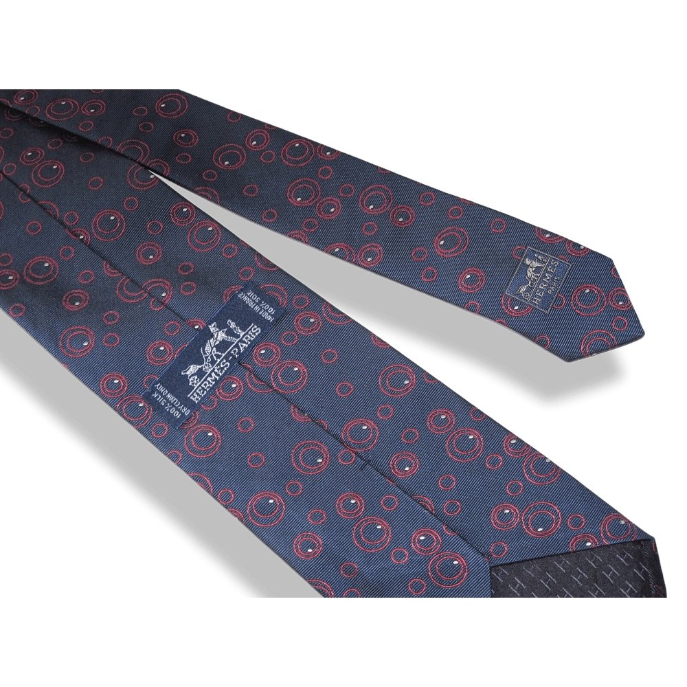 Hermes Navy Red White Circles Heavy Silk Tie, New! - poupishop