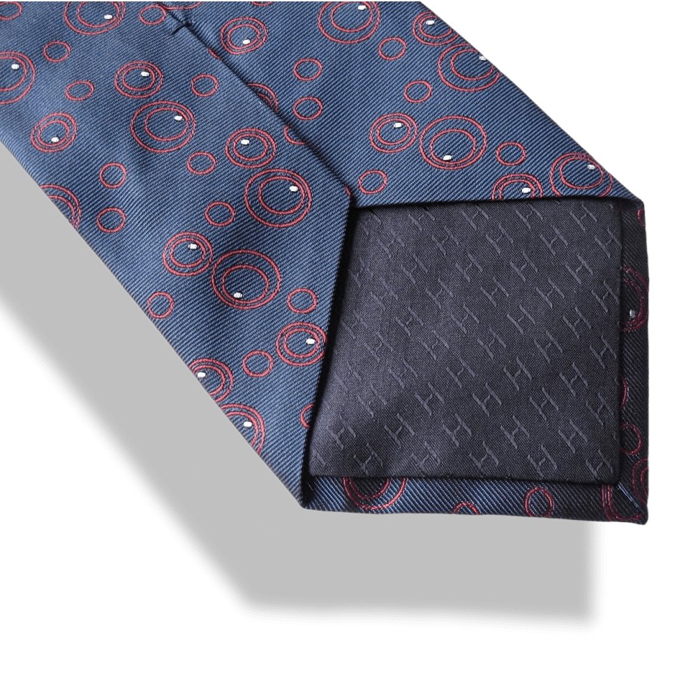 Hermes Navy Red White Circles Heavy Silk Tie, New! - poupishop