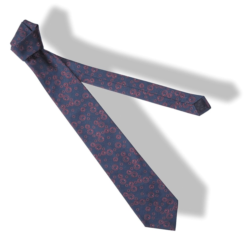 Hermes Navy Red White Circles Heavy Silk Tie, New! - poupishop