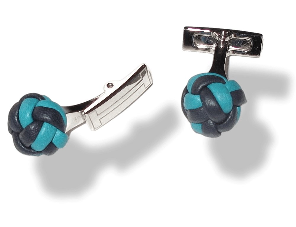 Hermes Navy Turquoise Pompon Leather Knot Cuffflinks, NIB! - poupishop