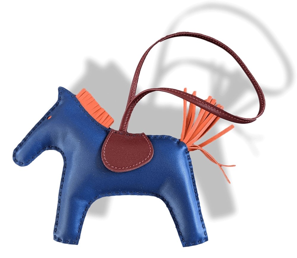 Hermes Navy/Coral/Grenat Lamb Milo RODEO GM Horse Bag Charm, BNWIB! - poupishop