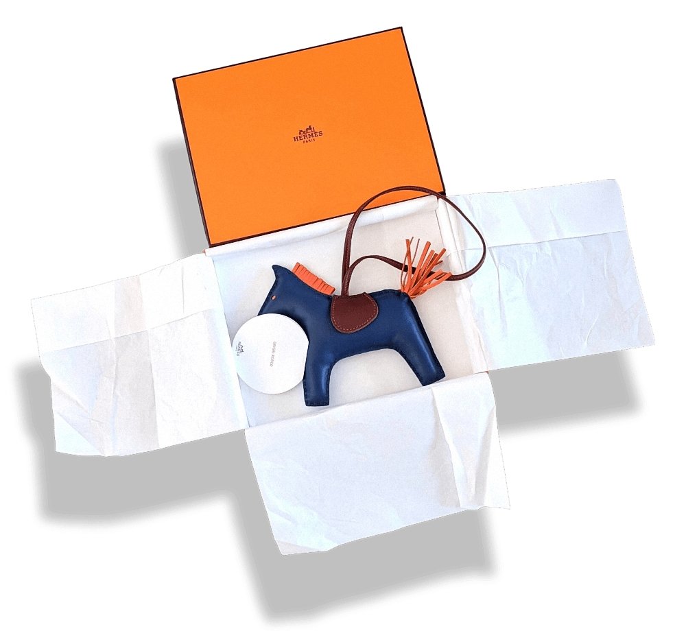 Hermes Navy/Coral/Grenat Lamb Milo RODEO GM Horse Bag Charm, BNWIB! - poupishop