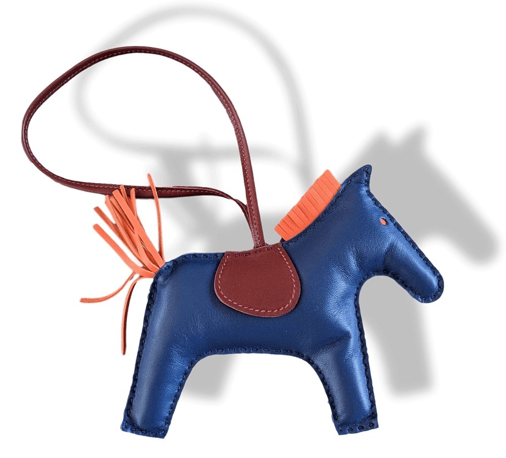Hermes Navy/Coral/Grenat Lamb Milo RODEO GM Horse Bag Charm, BNWIB! - poupishop