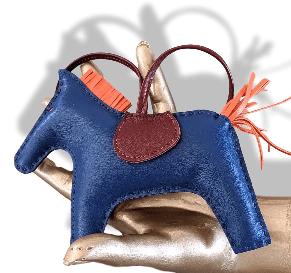 Hermes Navy/Coral/Grenat Lamb Milo RODEO GM Horse Bag Charm, BNWIB! - poupishop