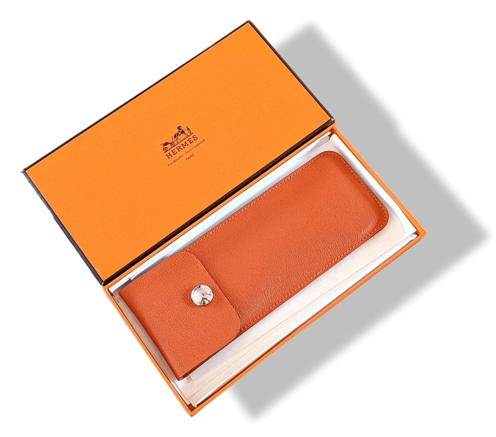 Hermes Nickel-Plated Copper Horse Footpick HOOF PICK with Orange Chevre Leather Case, NWTIB! - poupishop