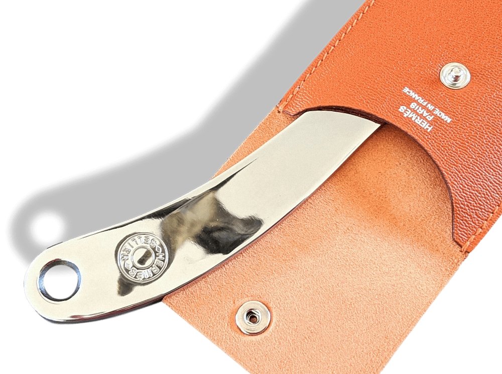 Hermes Nickel-Plated Copper Horse Footpick HOOF PICK with Orange Chevre Leather Case, NWTIB! - poupishop