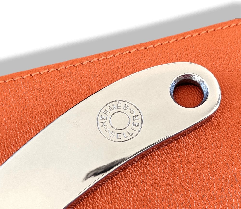 Hermes Nickel-Plated Copper Horse Footpick HOOF PICK with Orange Chevre Leather Case, NWTIB! - poupishop