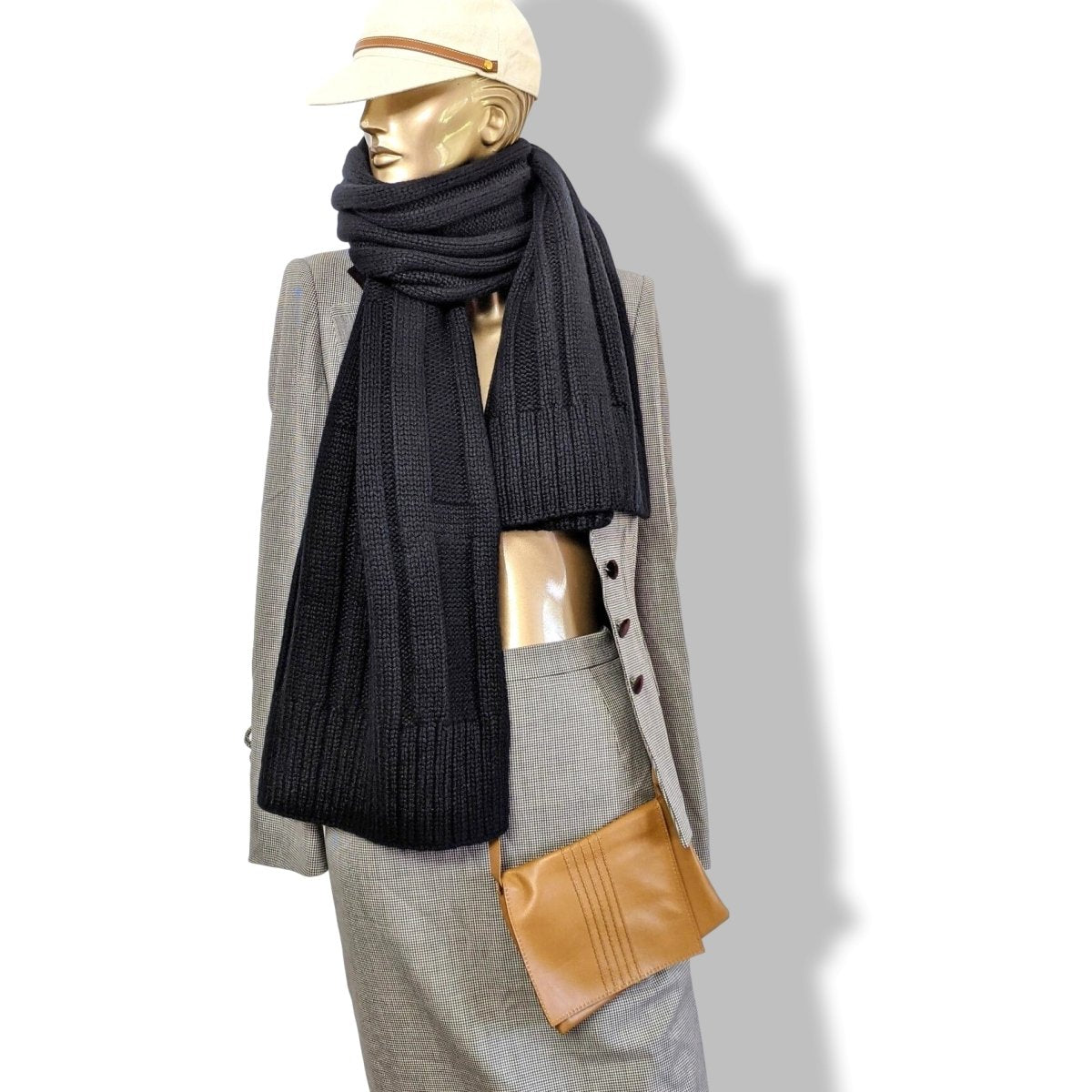 Hermes Noir 100% Cashmere H MUFFLER 40 x 200 CM, NIB - poupishop