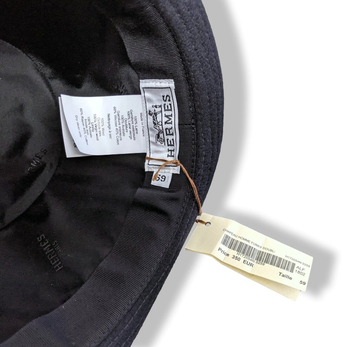 Hermes Noir/Gris 100% Virgin Wool FUNKY Men's Hat, BNWT! - poupishop