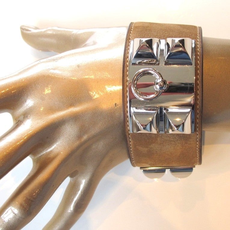 Hermes Nutmeg Veau Doblis/Silver Collier de chien CDC Unisex Bracelet, NIB - poupishop