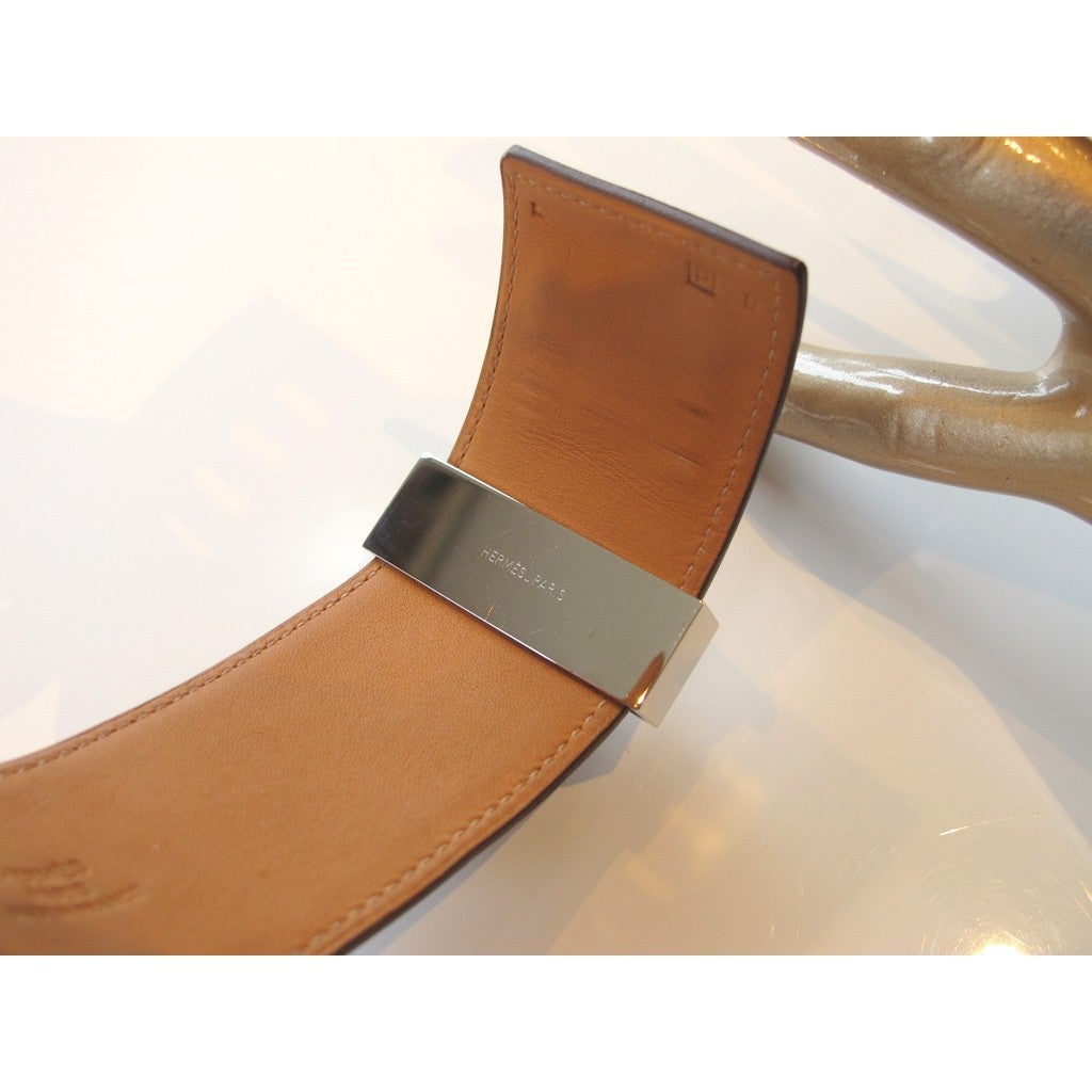 Hermes Nutmeg Veau Doblis/Silver Collier de chien CDC Unisex Bracelet, NIB - poupishop