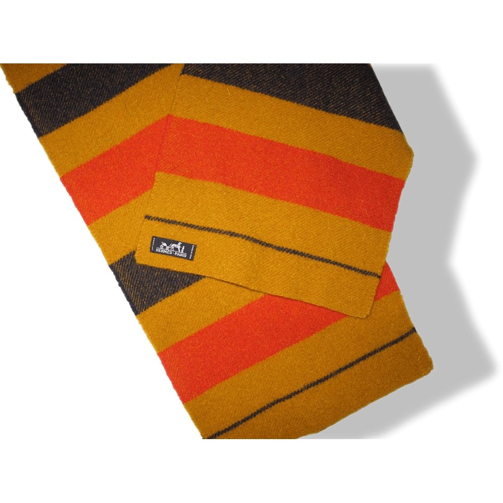 Hermes Ochre Orange Red Navy Rocabar Blue 100% Laine Wool Stole - poupishop