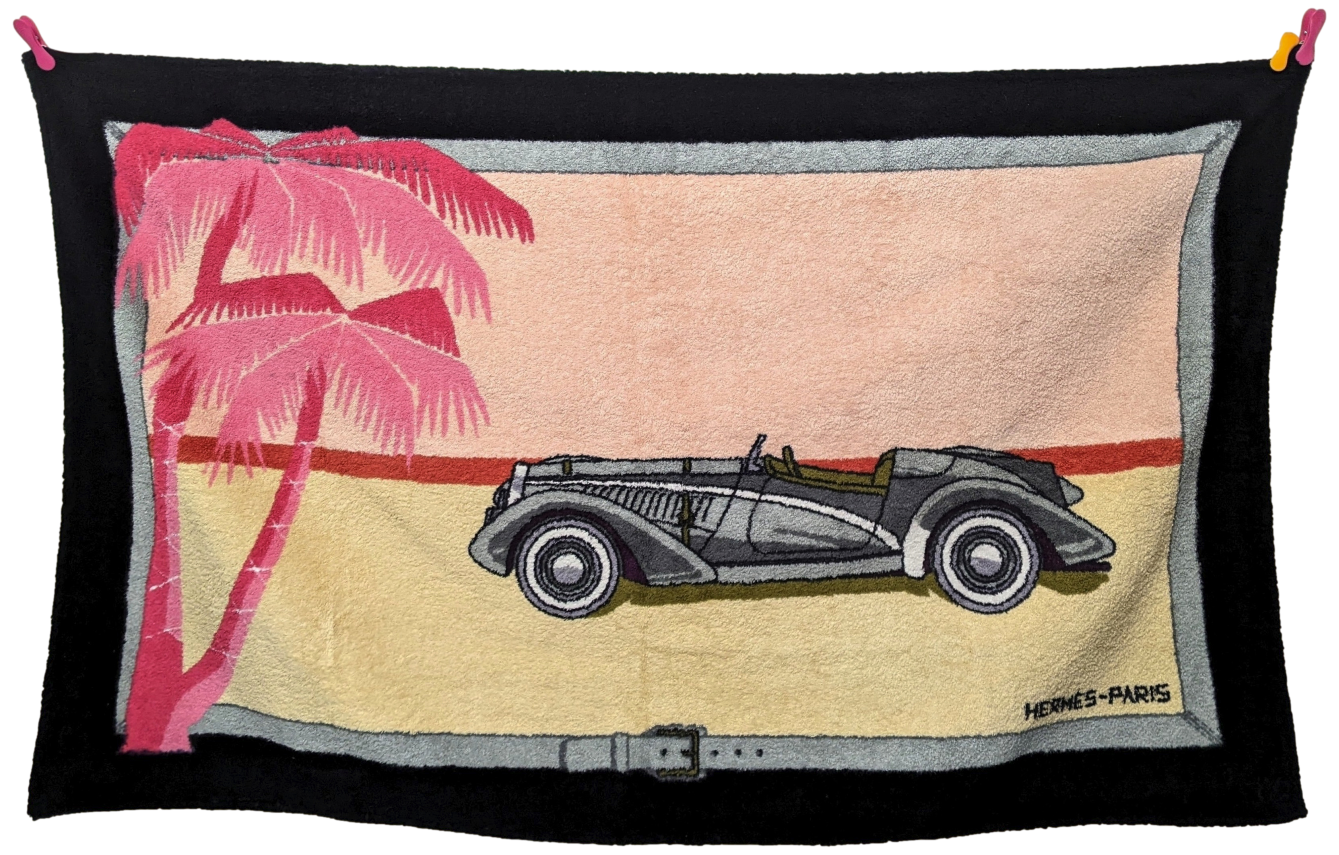 Produits Hermes Vintage Cotton Terry "Old Car" Beach Towel 90 x 150 cm