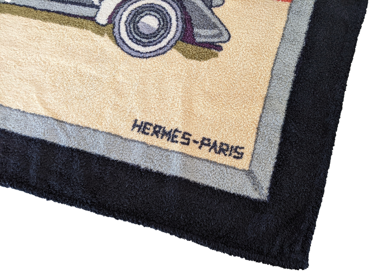 Produits Hermes Vintage Cotton Terry "Old Car" Beach Towel 90 x 150 cm