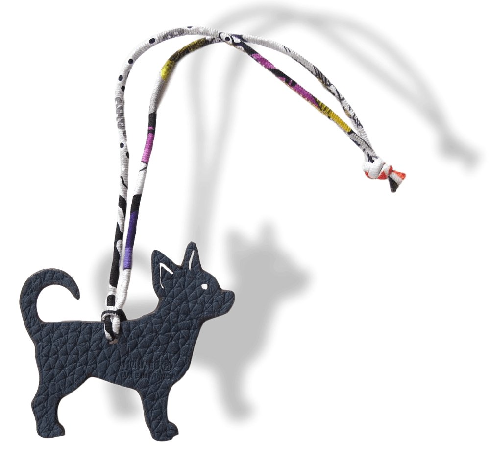 Hermes Orange Charcoal Dog Chihuahua Petit H Bag Charm PM, NIB! - poupishop