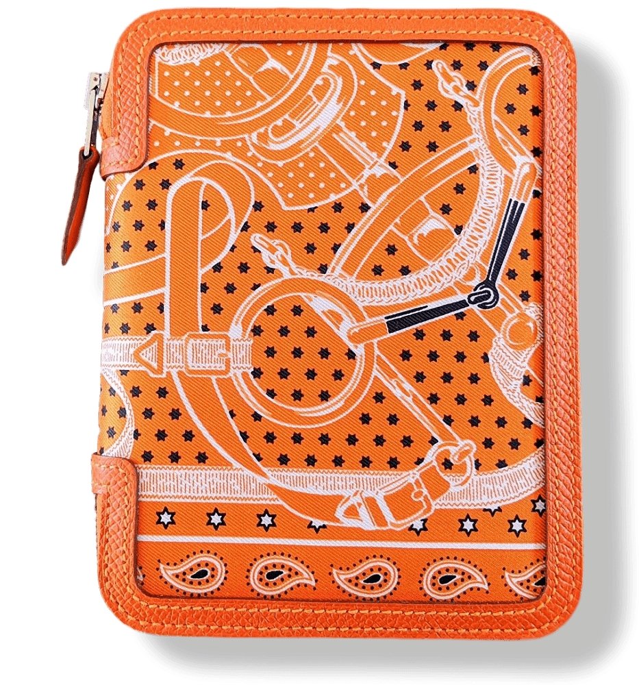 Hermes Orange Epsom Calfskin SOIE-COOL AGENDA GM Cover & Refill Bandana EPERON D'OR Silk, BNWTIB! - poupishop
