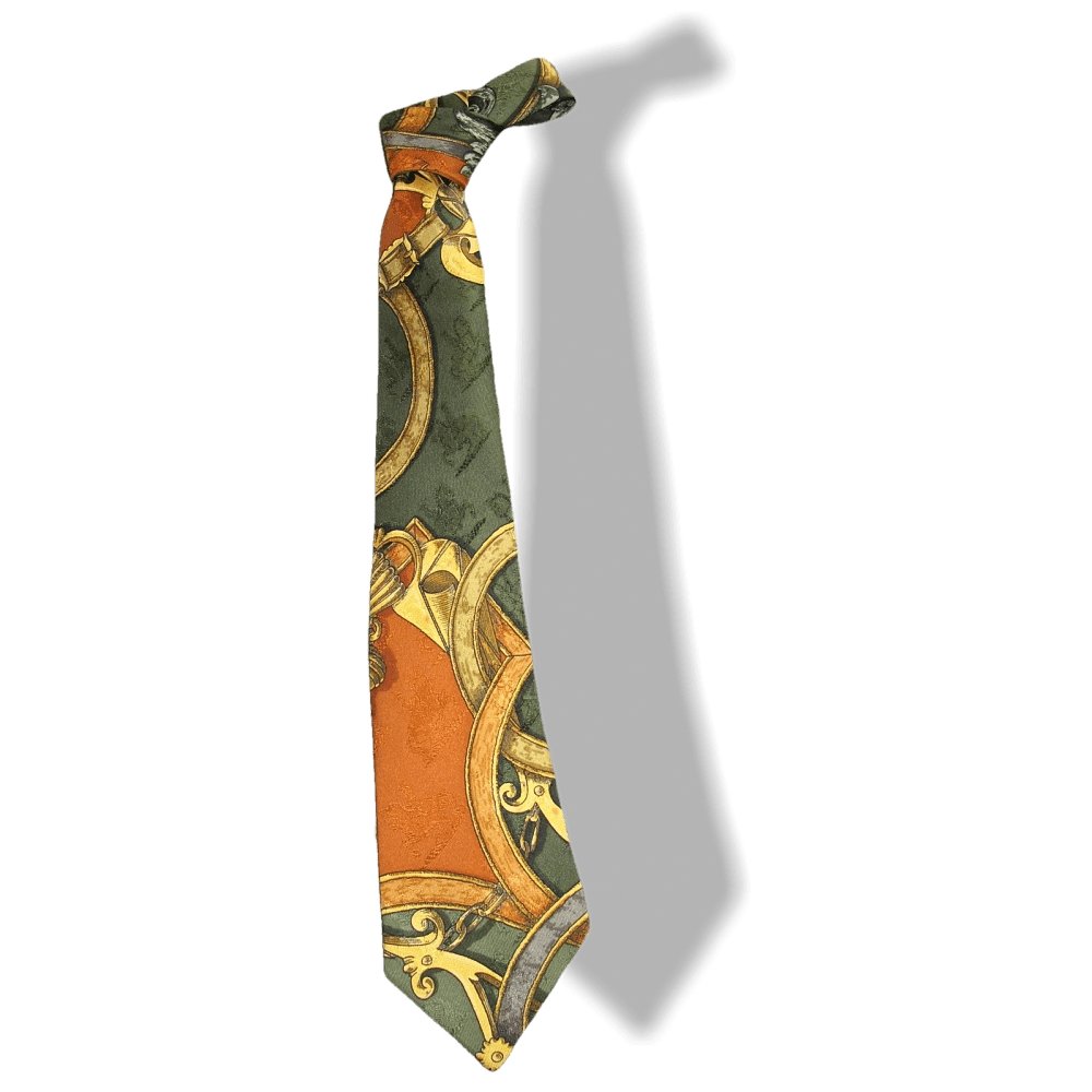 Hermes Orange Green Gold Instruction du Roy Printed Jacquard Silk Tie, Box! - poupishop