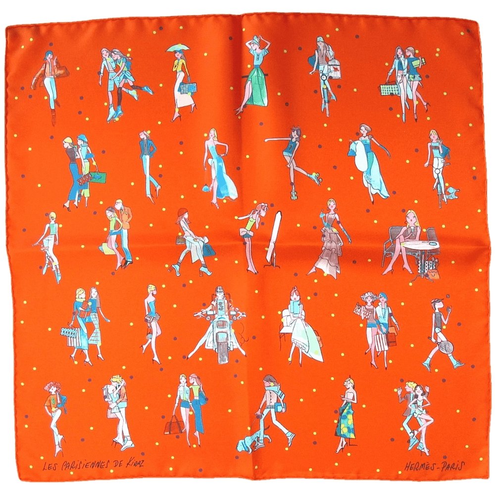 Hermes Orange Les Parisiennes de Kiraz by Edmond Kiraz (Iranian artist) Gavroche 42cm, New! - poupishop