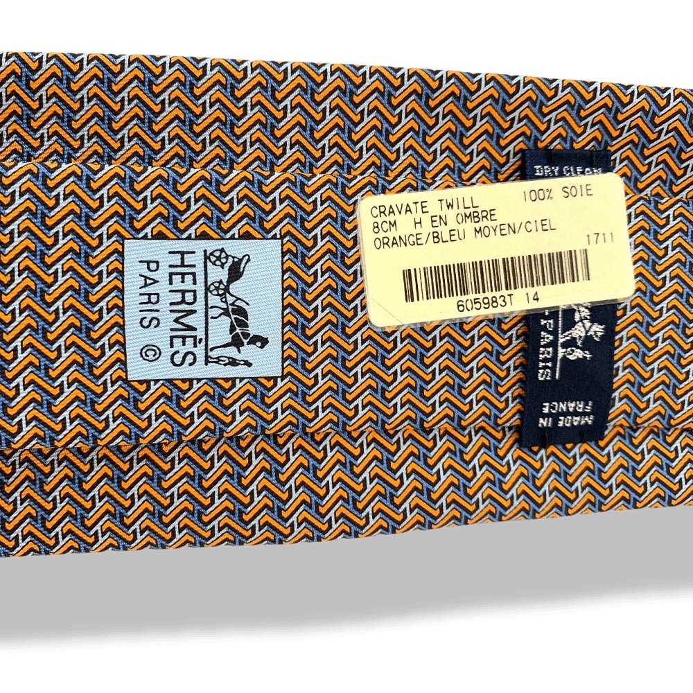 Hermes Orange Middle Blue Sky H EN OMBRE Twill Silk Tie, NWT in Pochette! - poupishop