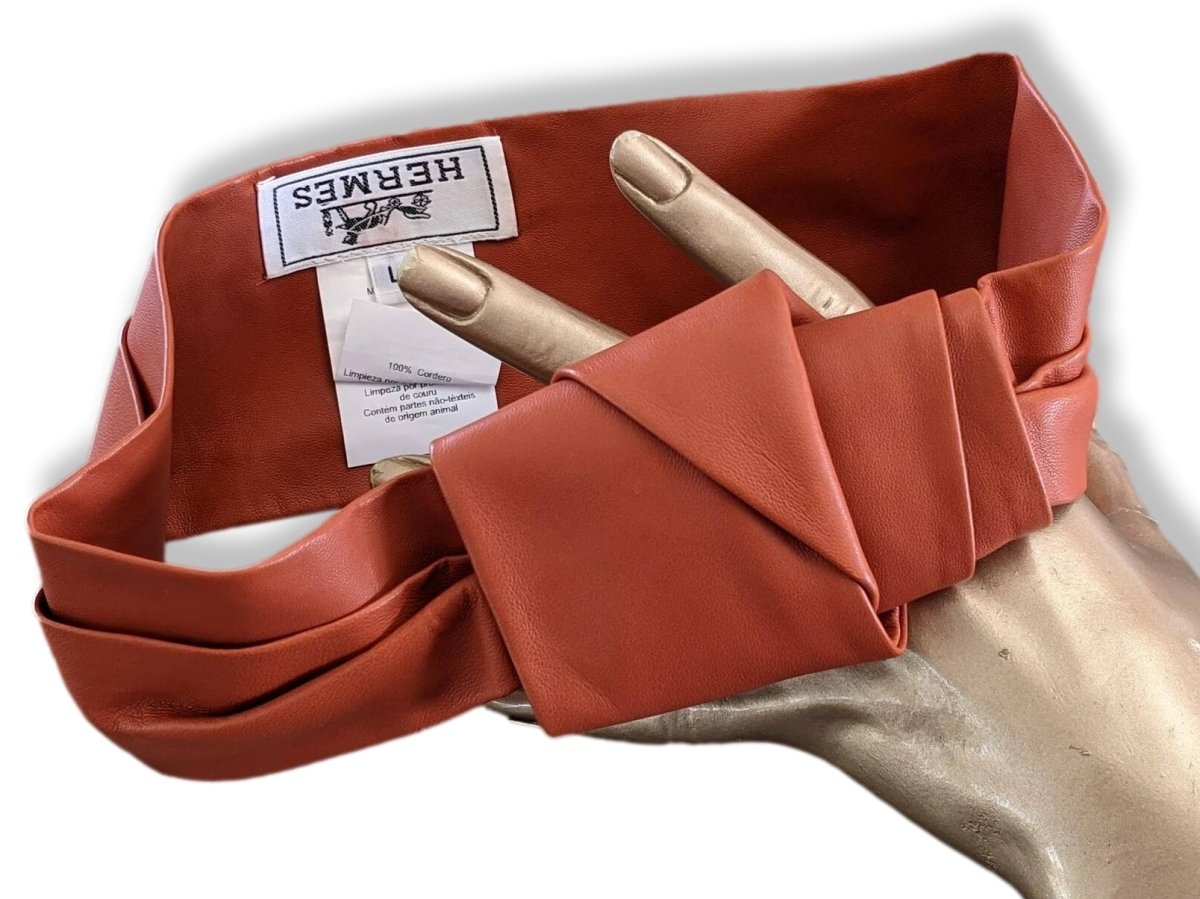 Hermes Orange Rouille Lambskin Headband Sz L, Xtra Supple Skin, New! - poupishop
