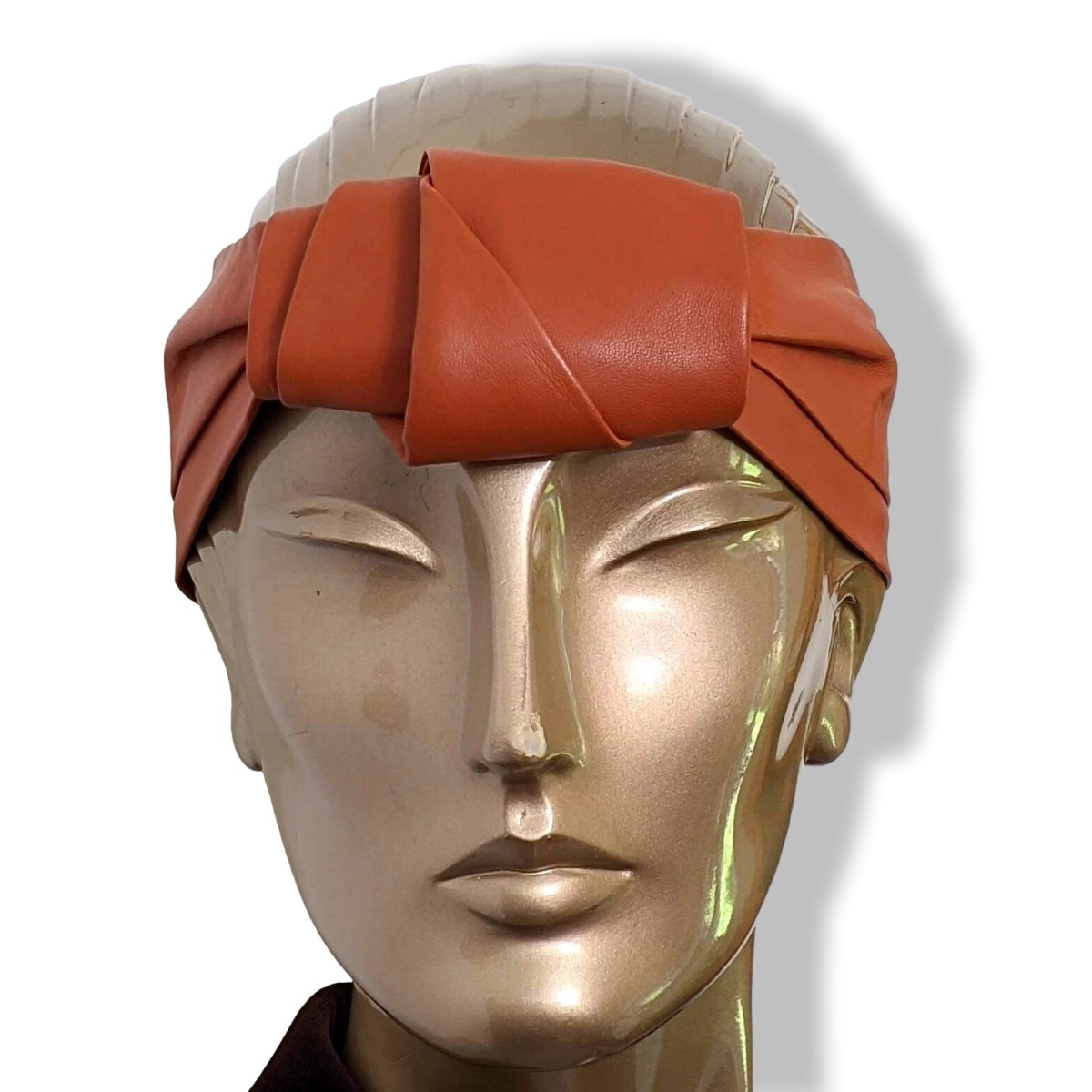 Hermes Orange Rouille Lambskin Headband Sz L, Xtra Supple Skin, New! - poupishop